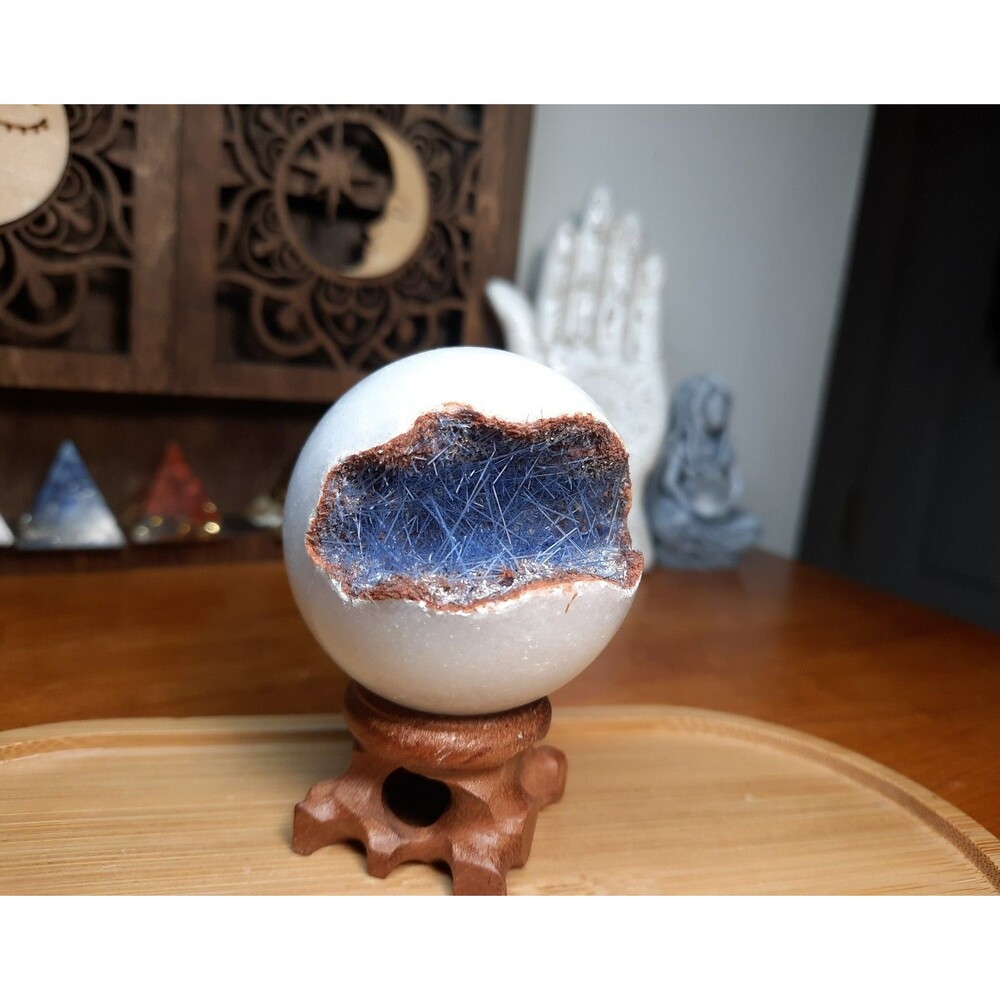 Man-Made "Blue Needle Goethite" Style Crystal Ball - Novelty Stone Sphere